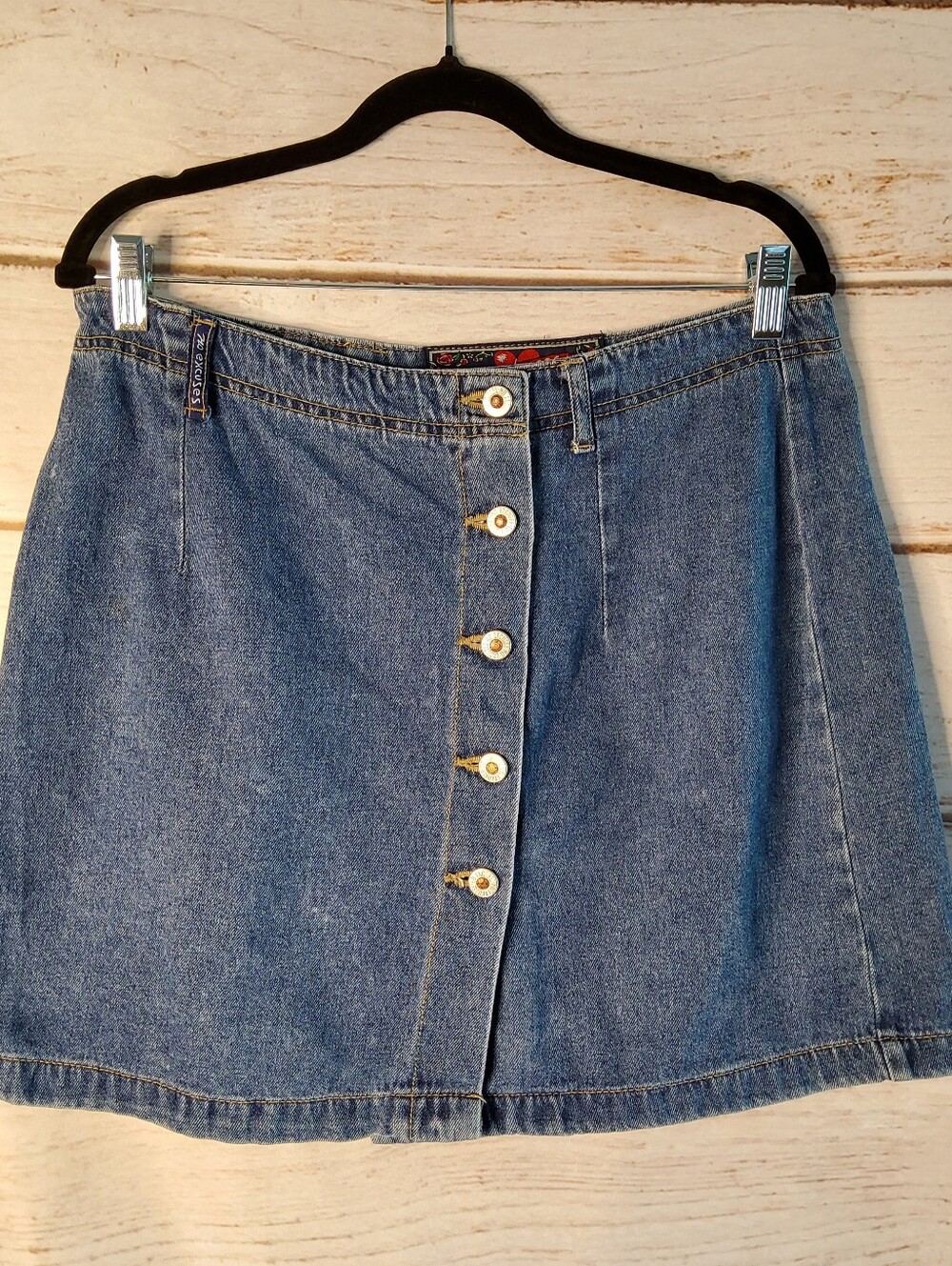 No Excuses Vintage Button-Front Mini Denim Skirt in Blue